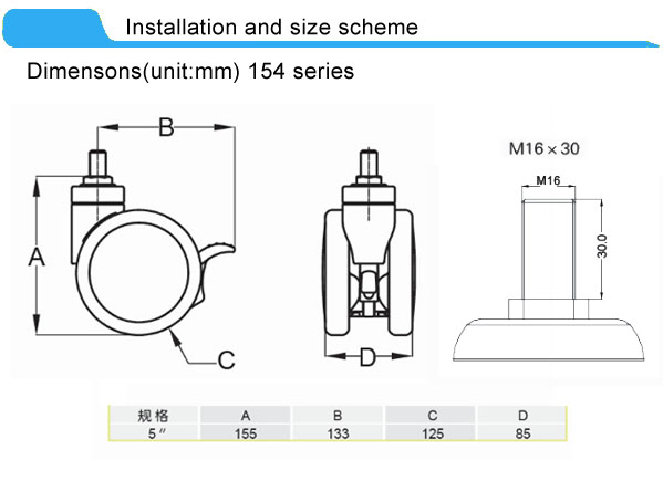125mm Twin Wheels Medical Casters With Hard Wearing Polyurethane Tires