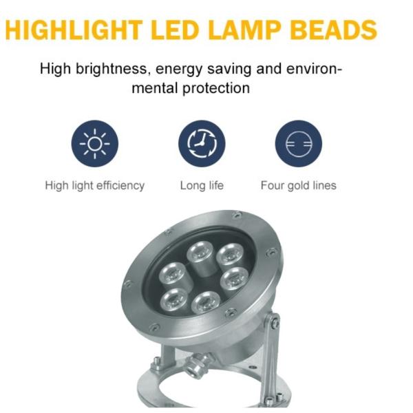 2700Kは6ワットの水中LED 120度のビーム角をつける