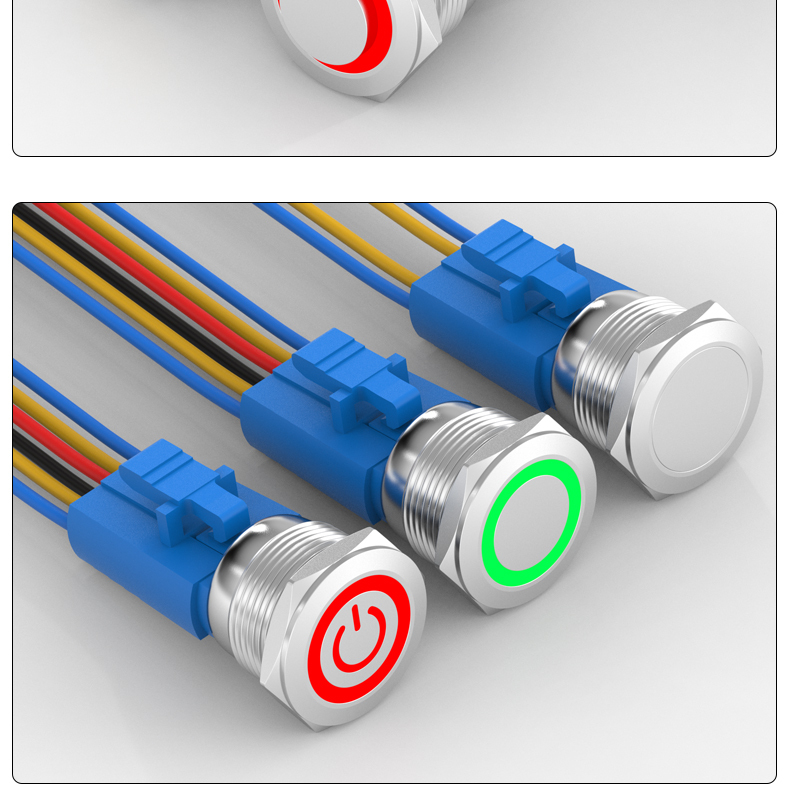 Stainless steel metal button self-reset waterproof power switch self-locking 6-pin 22mm illuminated button 1NO1NC