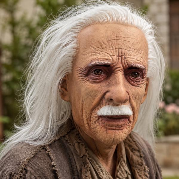 Long White Hair Old Man Latex Full Head Mask with White Mustache, Realistic Wrinkles, Aged Skin Texture and Visible Eye Openings for Halloween Party Cosplay Costume Photo Video Props
