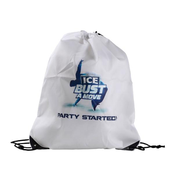 White Printed 210D Polyester PU Corner Drawstring Packaging Bags