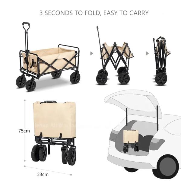 Collapsible Outdoor Garden Park Utility Wagon for Kids and Beach Load Capacity 50kg