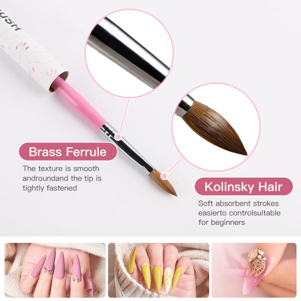 Ferrule Acrylic Nail Brush 100% Real Kolinsky 3D Nail Brush  #8 #10 #12
