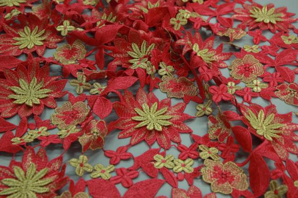 60cm Emulation Real Silks Chemical Lace Red/Green  Color Water Soluble Embroidery Fashion fabric
