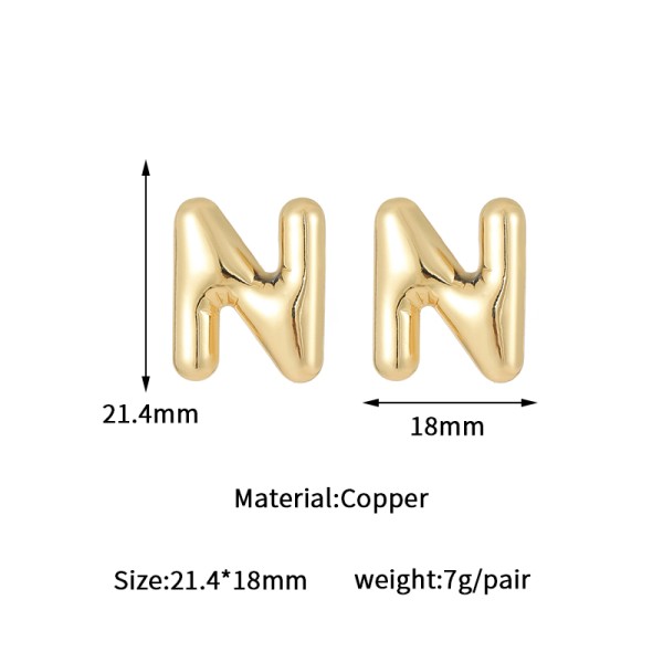 Jiexing Hot Selling 14K Gold Plated 925 Silver Needles A-Z Studs Smooth Surface Bubbles 26 English Letter Earrings