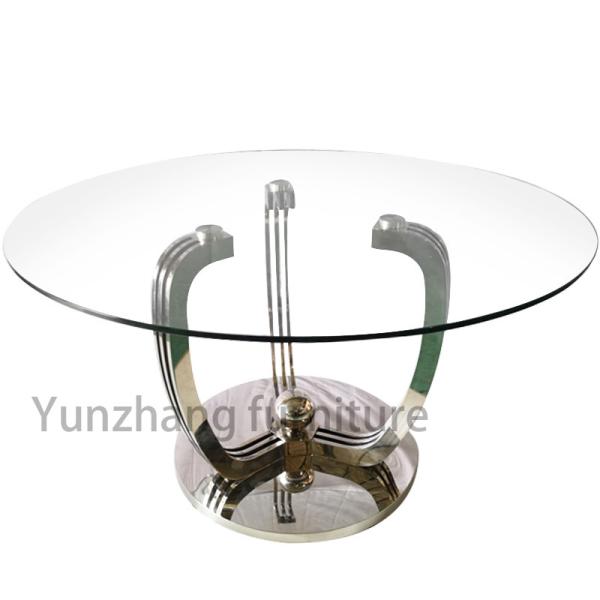 Tempered Glass Top Round Dining Table With 201 Stainless Steel Silver Base