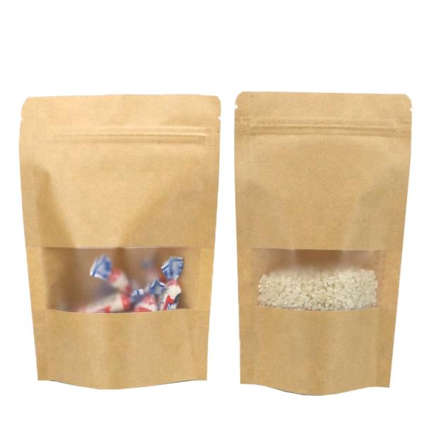 Coffee Packing Standing Pouch Foil Kraft Paper Bags with Clear Window for Food