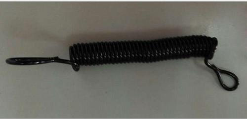 Retracted black short length coiled tool lanyard custom with webbing cord loop on two ends