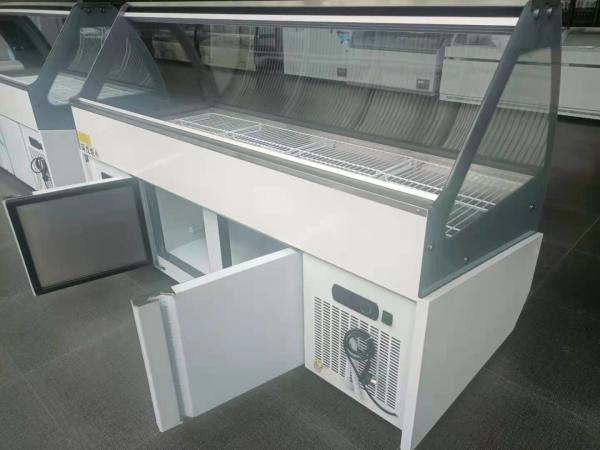 Double Doors Butchers Refrigerated Display Cabinets Deli Sliding Curved Glass