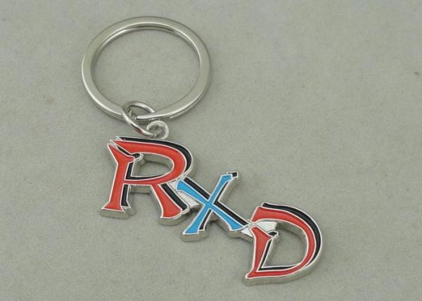 Zinc Alloy Synthetic Enamel Promotional Keychain Die Casting Silver RXD Key Ring
