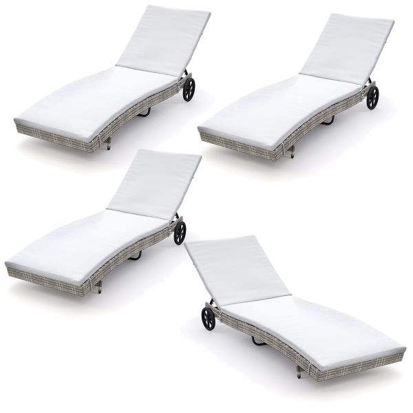 Outdoor Beach Swimming Pool Folding Lounge Chair Sunbed With 2 Wheels Customized Rattan Sunlounger