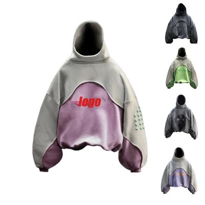 High Weight Two Tone Hoodies For Men Contrast Stitching Drop Shoulder Mock Neck Hoodies