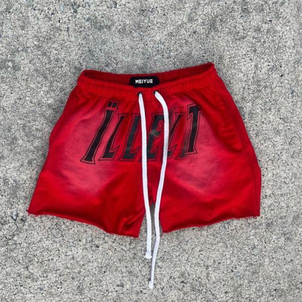 Logo personnalisé Impression à écran de soie Vêtements de rue Vintage coton français Terry Patch Broderie avec la corde à dessin Laver à l'acide Shorts pour hommes