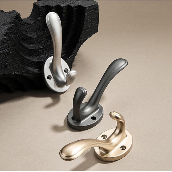 GRH Zinc Alloy Bathroom Bedroom Living Room Hanging Hook Double Modern Hanger Wall Clothes Hook