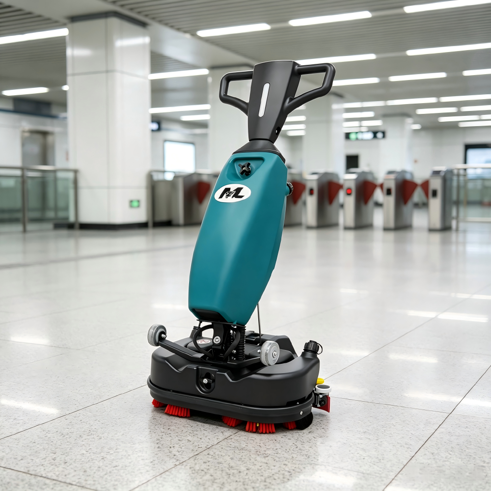 Heavy‑Duty Mini Walk‑behind Floor Scrubber Machine, 6L Recovery Tank for Manufacturing Factories and Farm Operation Zones
