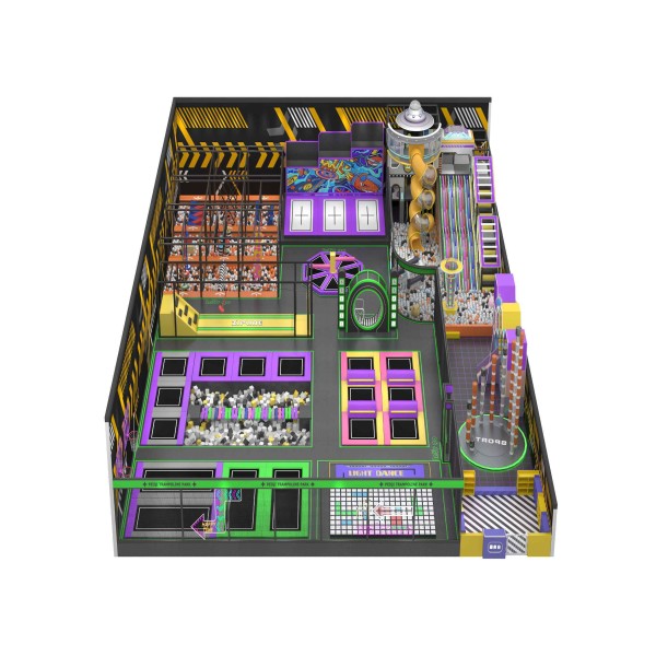 Space Arcade Trampoline Park Sci Fi Purple Yellow Themed Commercial Indoor