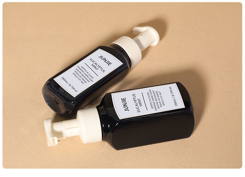 Custom Color 260ML PET Amber Square Plastic Hair Care Hand Body Wash Soap Shower Gel Lotion Shampoo Pump Bottle