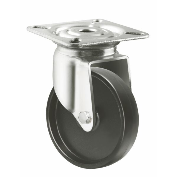 European Castor Supermarket Equipment 2 3 Inch Polypropylene Stainless Steel Plain Casters Brake 50-75kg Load Capacity Black