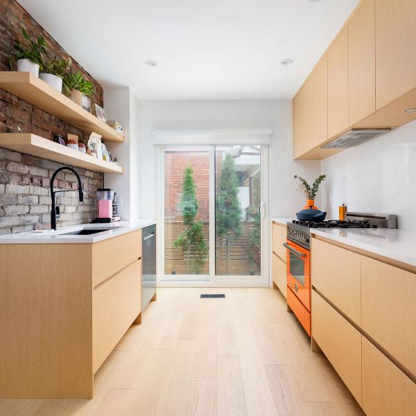 Custom 3D Automatic Wood Veneer Kitchen Cabinet Intergated Handle