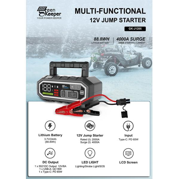 GreenKeeper UltraSafe высокоразрядное 4000A литийный скачок стартер Power Bank для грузовиков
