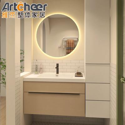 NO Faucet Included Luxury Hotel Center Bathroom Mirror Cabinet with Double Sink Basin