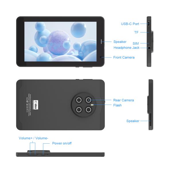 C Idea 7 Inch Tab , 8GB RAM, 512GB Storage, SIM Slot, Android 13 Tablet PC for Students – CM518pro black