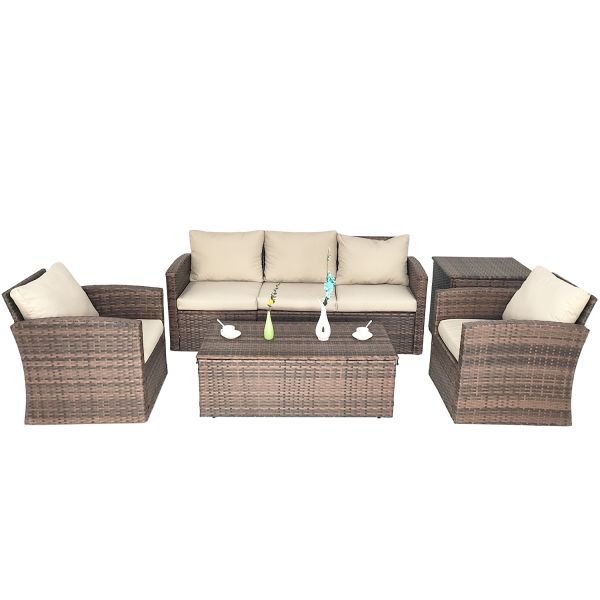 Popular 5pcs Garden Furniture Set Outdoor PE Wicker Rattan Sofa With Storage Box