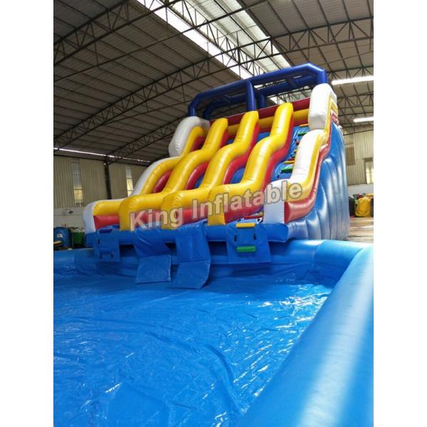 Blue One Lane Inflatable Water Slide With Bouncer For Water Park