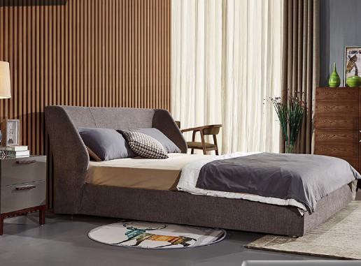 Durable Double Upholstered Bed , Home Furniture Fabric Bed Frame General Use