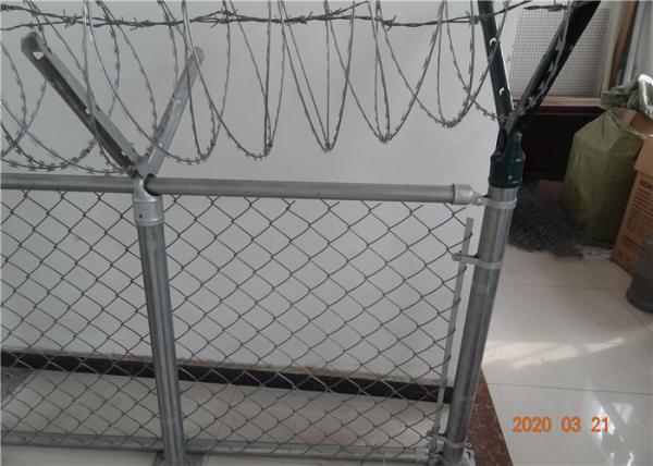 Pressed Steel Galvanized Wire Chain Link Fence With Barbed Wire V Arm On Top
