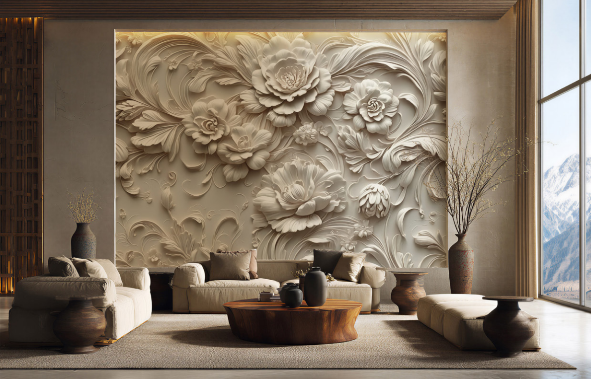 3D Relief PVC Feature Wall Panel Customizable Realistic Patterns