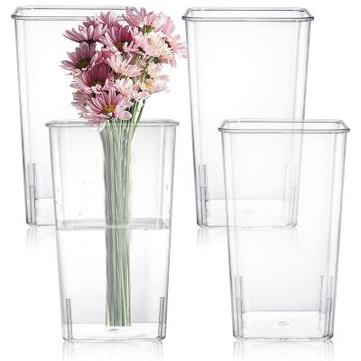 Caixa 4 Pacote Vaso de flores acrílico transparente, Quadrado Conical Design Vaso acrílico Stand