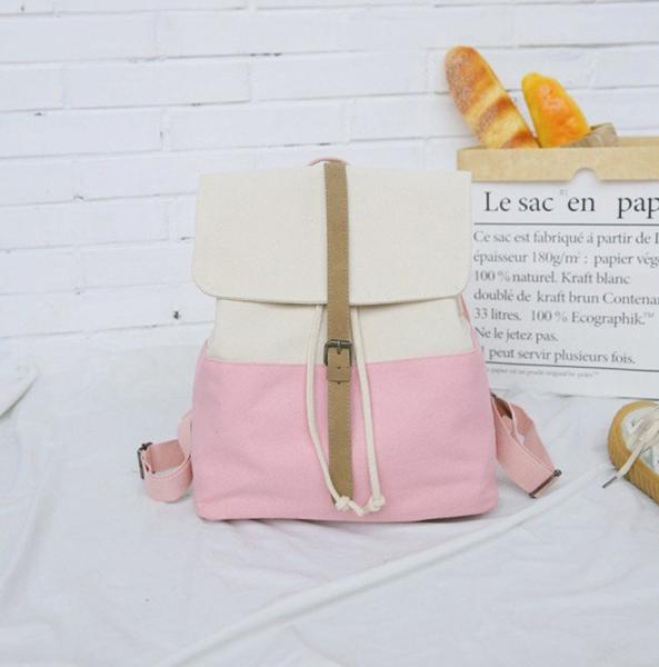 Female Korean high school students backpack academic style small fresh contrasting canvas backpack