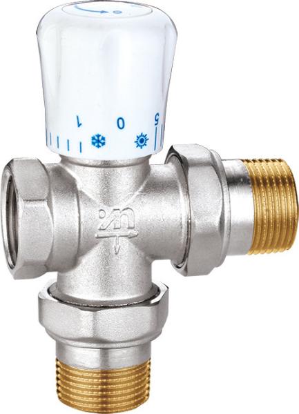 4507 Manually Tuned 3-Way Brass TRV Manifold Valve DN20 DN25 Nickel Plated w/ Female Threads End x Flexible Male Nipples
