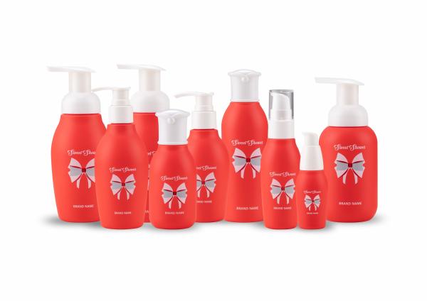 Garrafas cosméticas plásticas vermelhas dos cuidados com a pele 280ml dos cuidados pessoais