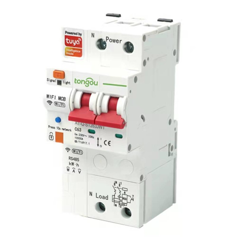 Tuya 4-Pole 80A MCB Circuit Breaker Smart Wifi Remote Control Switch 4G SIM Plastic Silver Copper Industrial OEM 6KA Breaking