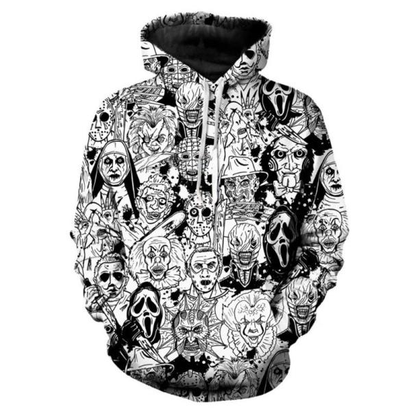 2023 Autumn/Winter Men's Hooded Hoodie with 3D Halloween Print in Polyester/Cotton Blend