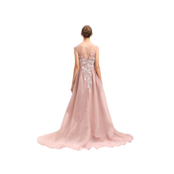 Unique Inki Pink Long Arabic Evening Dresses / Flower Decor Muslim Party Gown