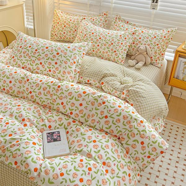 Grade A 2024 Tendance épaissie brossée en coton lavé Lit four-piece ensemble feuille en gros