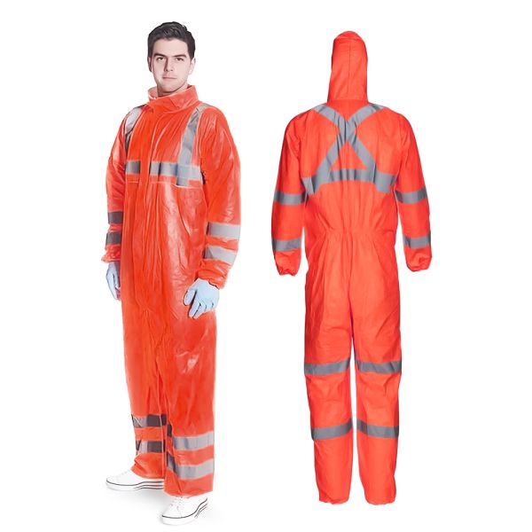 Urgent Order Visibility Disposable PPE Coverall Breathable Anti-Static LDPE Hyvek Work Suit in Orange Personal Protective Wear