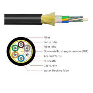 Outdoor ADSS G652 12 24 48 96 Core Fiber Optic Cable With Black Jacket