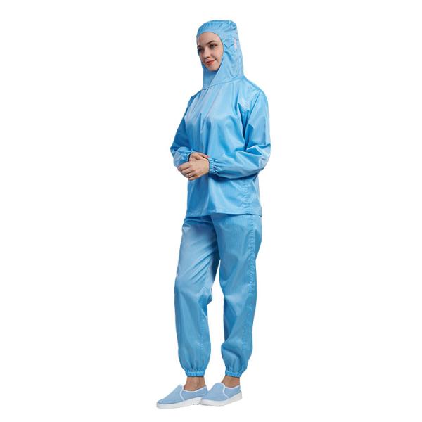 H-1122 Antistatic Dustproof Workwear Polyester Filament Yarn Coverall with Hood Long Sleeve Customizable for Cleanroom Pharmaceutical Electronic Factory