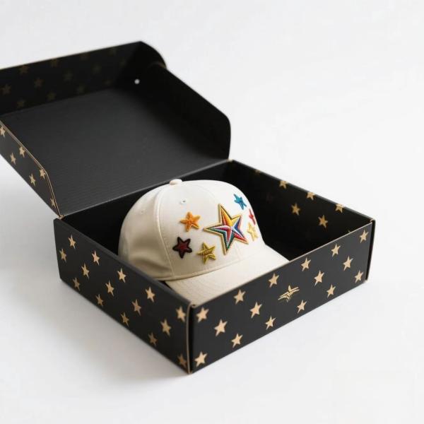 Custom Logo Print Black Corrugated Cardboard Paper Mailer Shipping Baseball Cap Gift Box Packaging