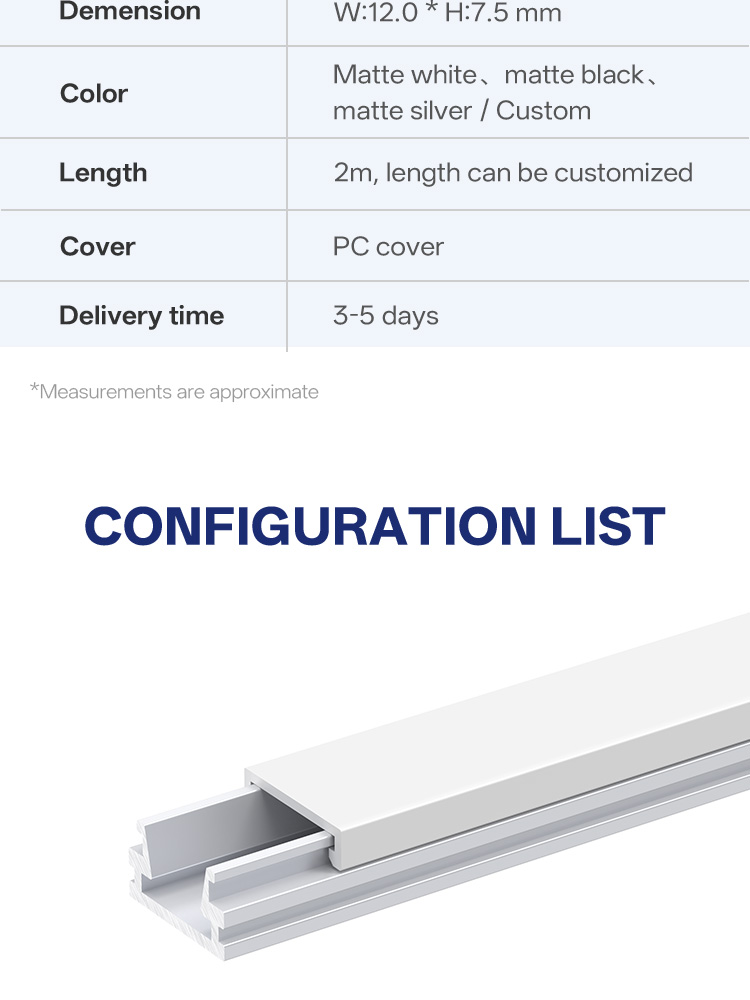 Surface Mount LED Strip Aluminium Profile with Anodized Surface and PC Cover for Decorative Illumination H7.5mm * W12.0mm