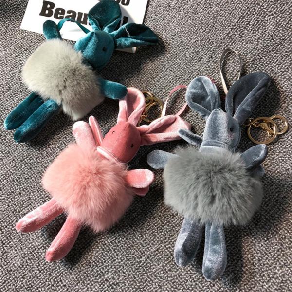 Soft Feeling Kawaii Plush Keychain Pink / Grey Color Mini Size 20G