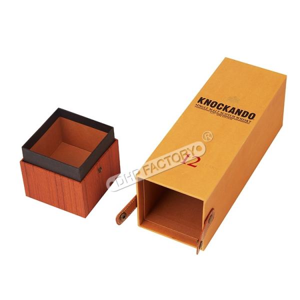 Luxury Orange Rigid Paper Gift Box With Leather Wrapping For Wine And Whisky