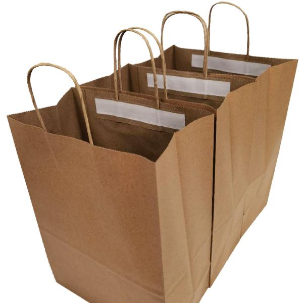 Disposable Tamper Proof Paper Bags Packaging Kraft Paper Carry Out Bags For Restaurants