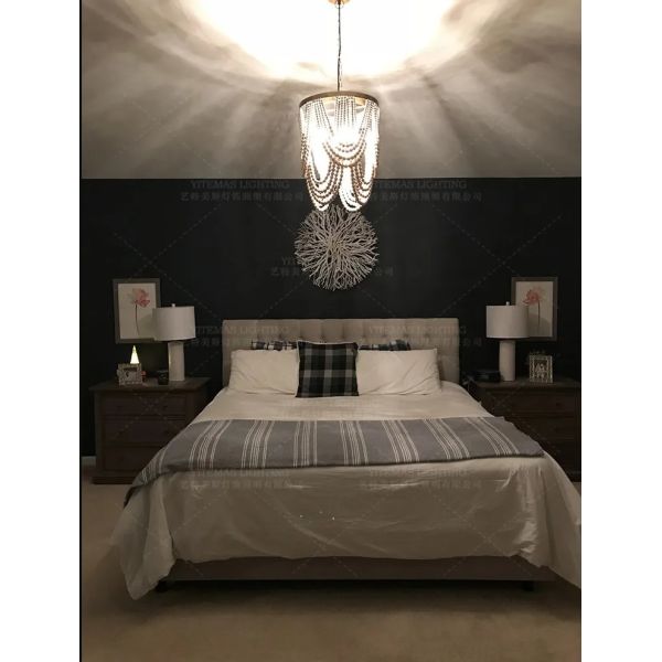 Gold Chandelier Wooden Beaded Lighting Fixture Fringe Hanging Light Silas Chandelier (WH-AP-652)