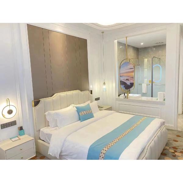 Classic Luxury White Solid Oak Double Bed Hotel Bedroom Soft Bed