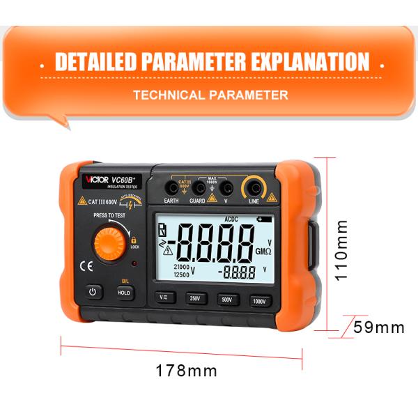 VICTOR VC60B+ Digital Insulation Resistance Tester Высококачественный ЖК-экран 5000 слов с четким почерком